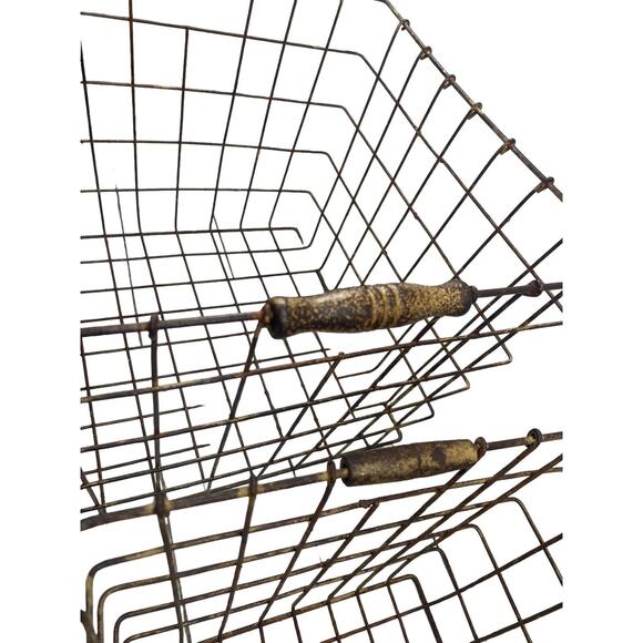 Vintage Metal Wire Locker Baskets Apple Pie Farmhouse Storage | Set of 2 - Picture 8 of 16